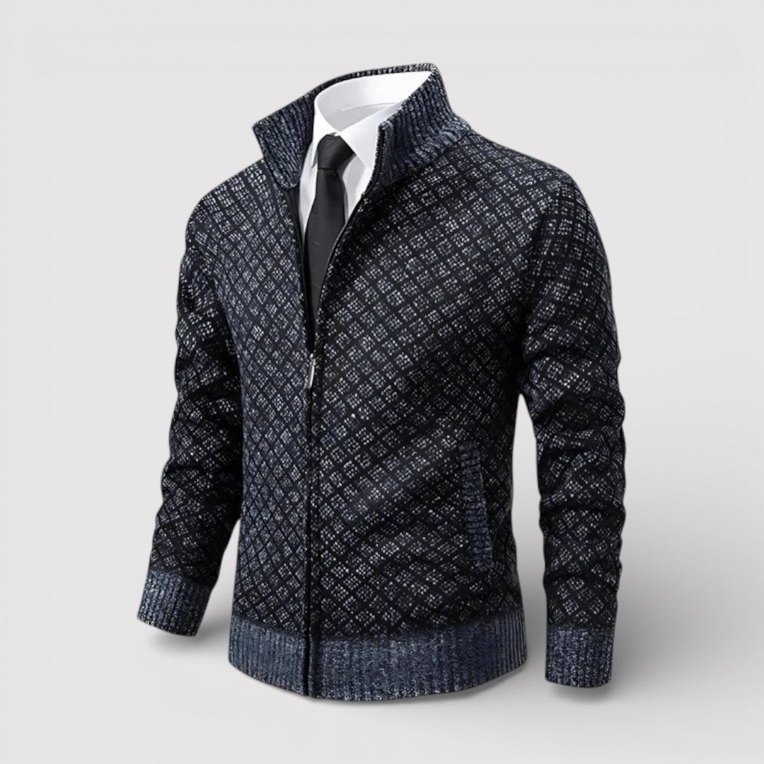 STIG 総柄ジップニットカーディガン