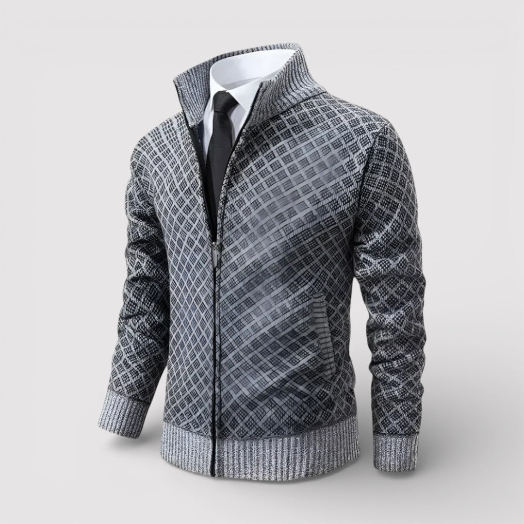 STIG 総柄ジップニットカーディガン