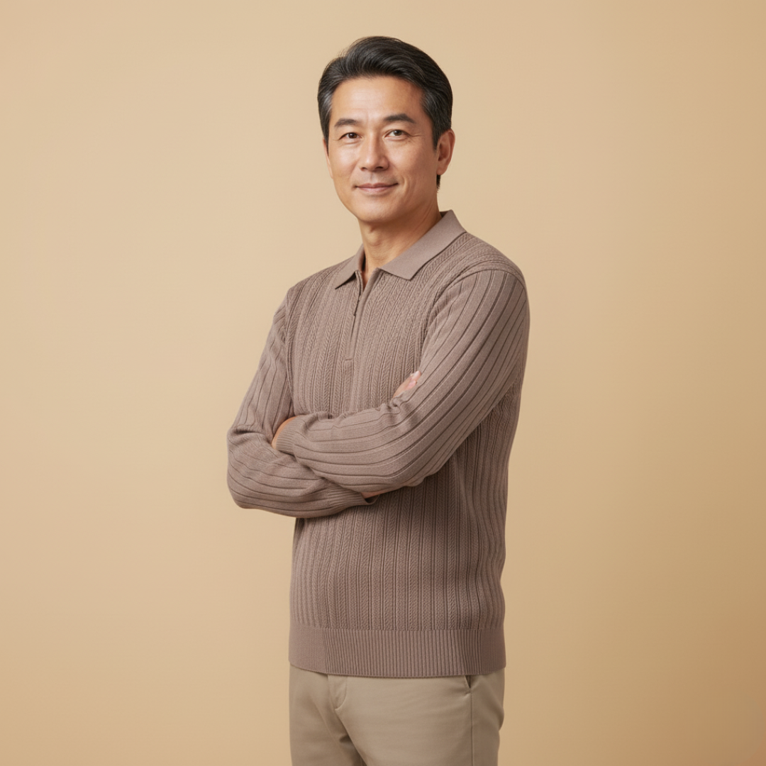 エレガントな長袖ポロシャツ