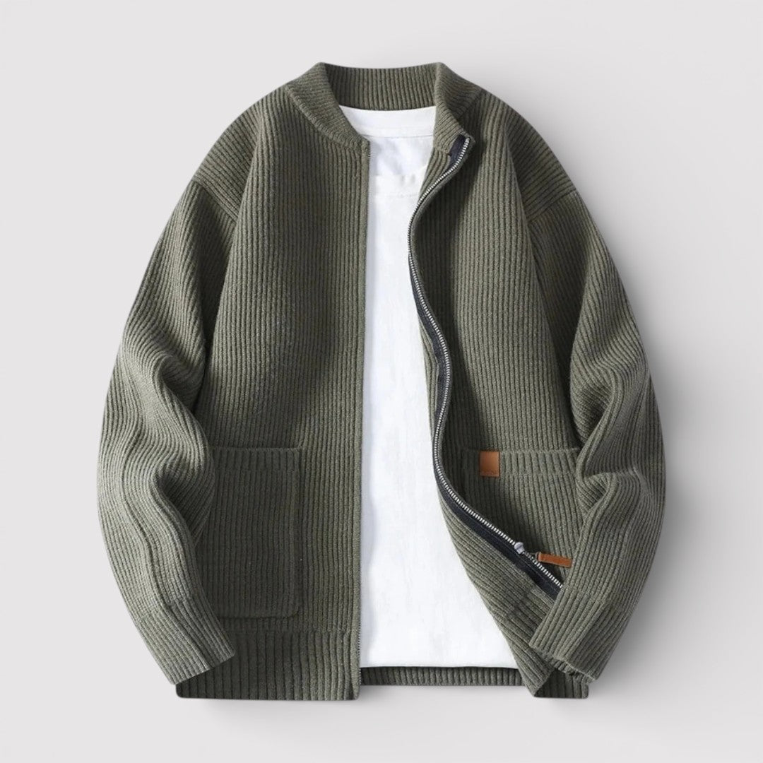 OSCAR ライトウェイト・リブ・ジップ・カーディガン