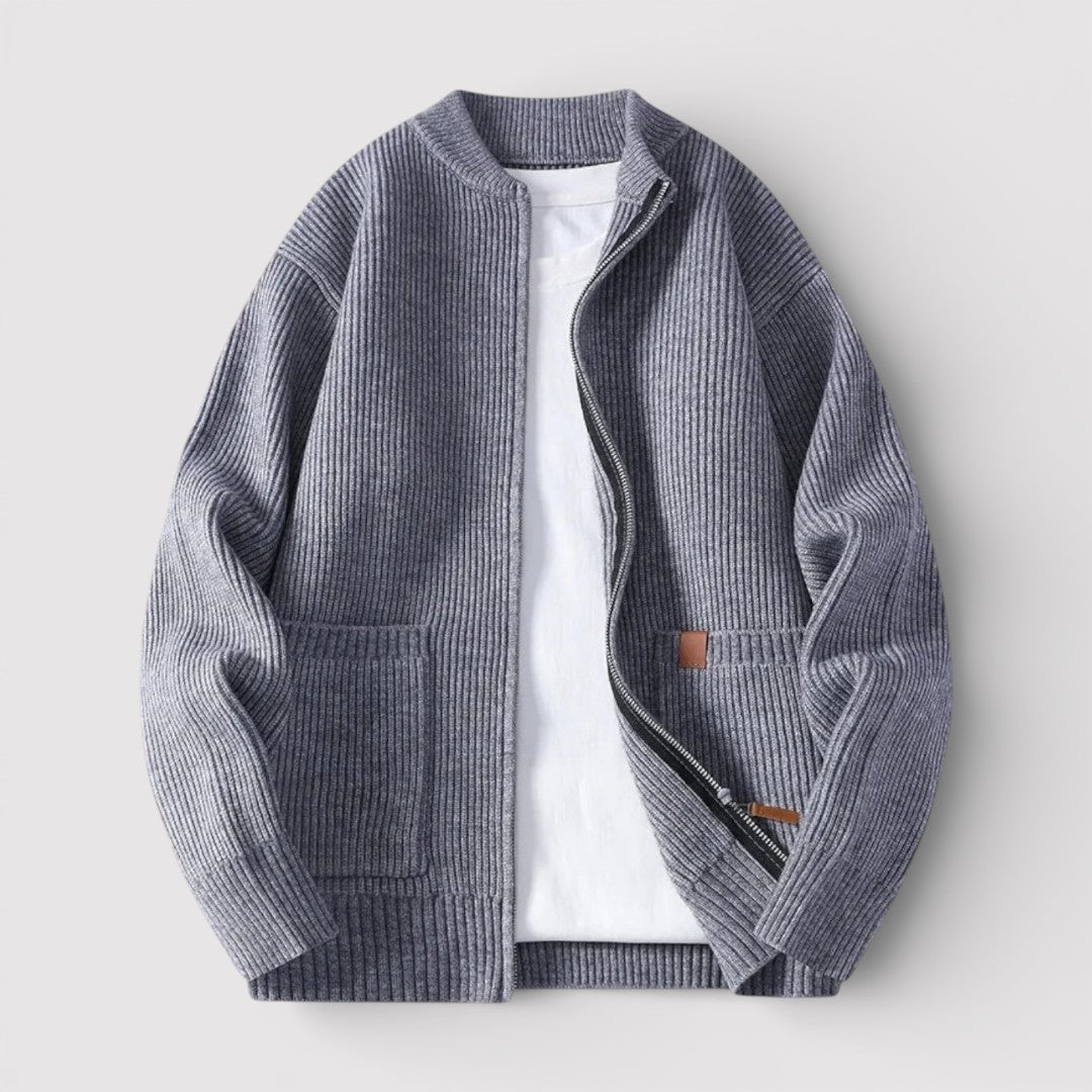 OSCAR ライトウェイト・リブ・ジップ・カーディガン