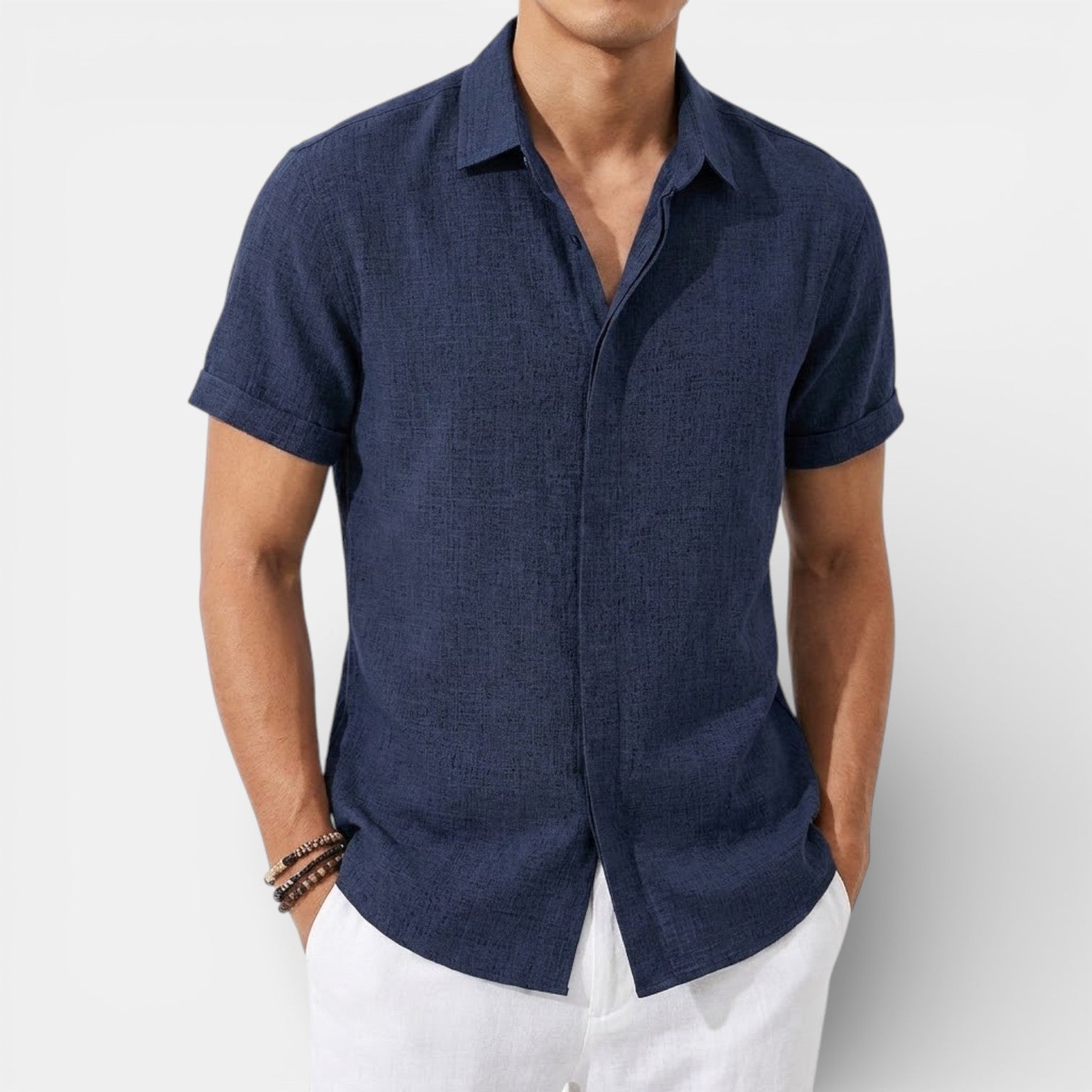 ELVIN リネン混レギュラーシャツ