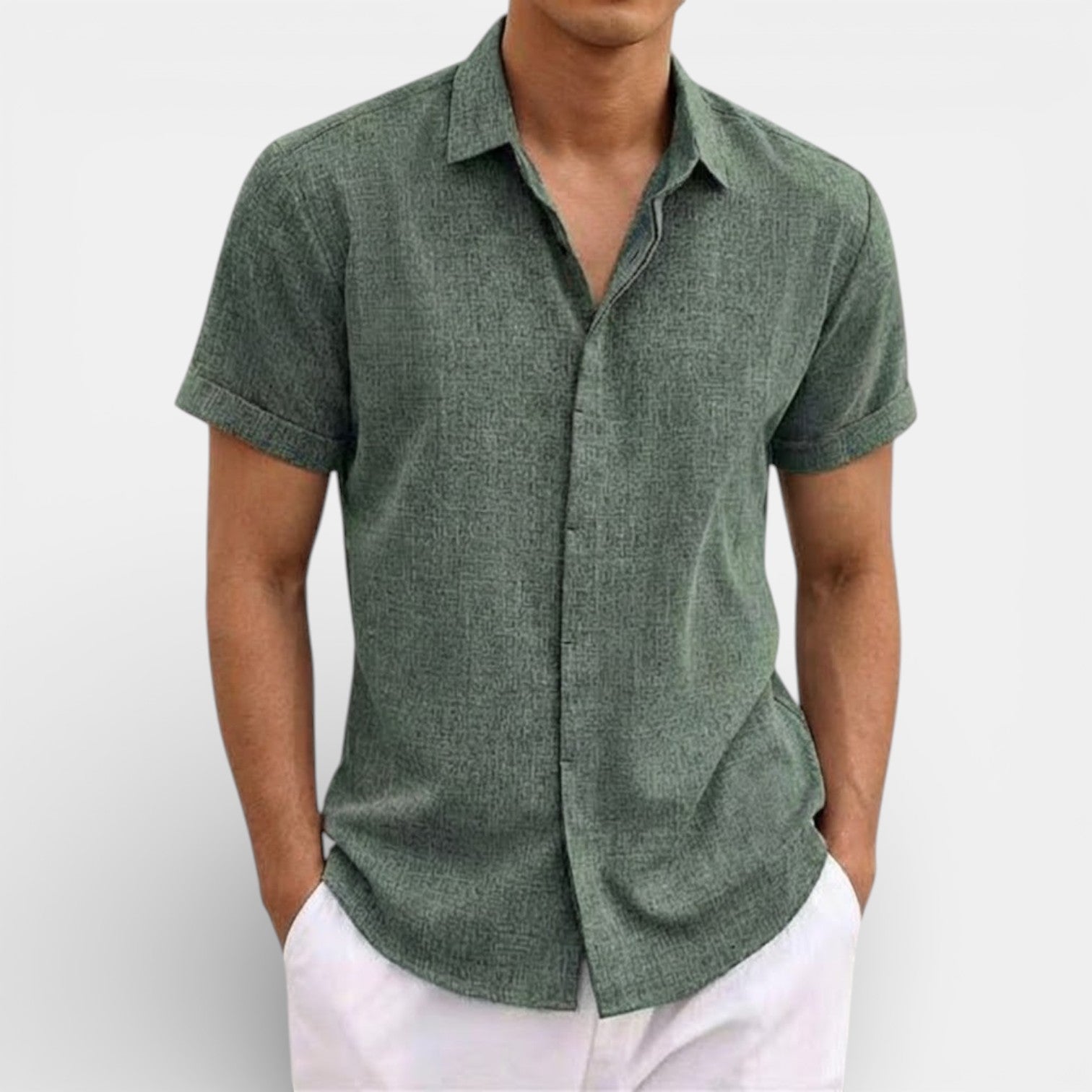 ELVIN リネン混レギュラーシャツ