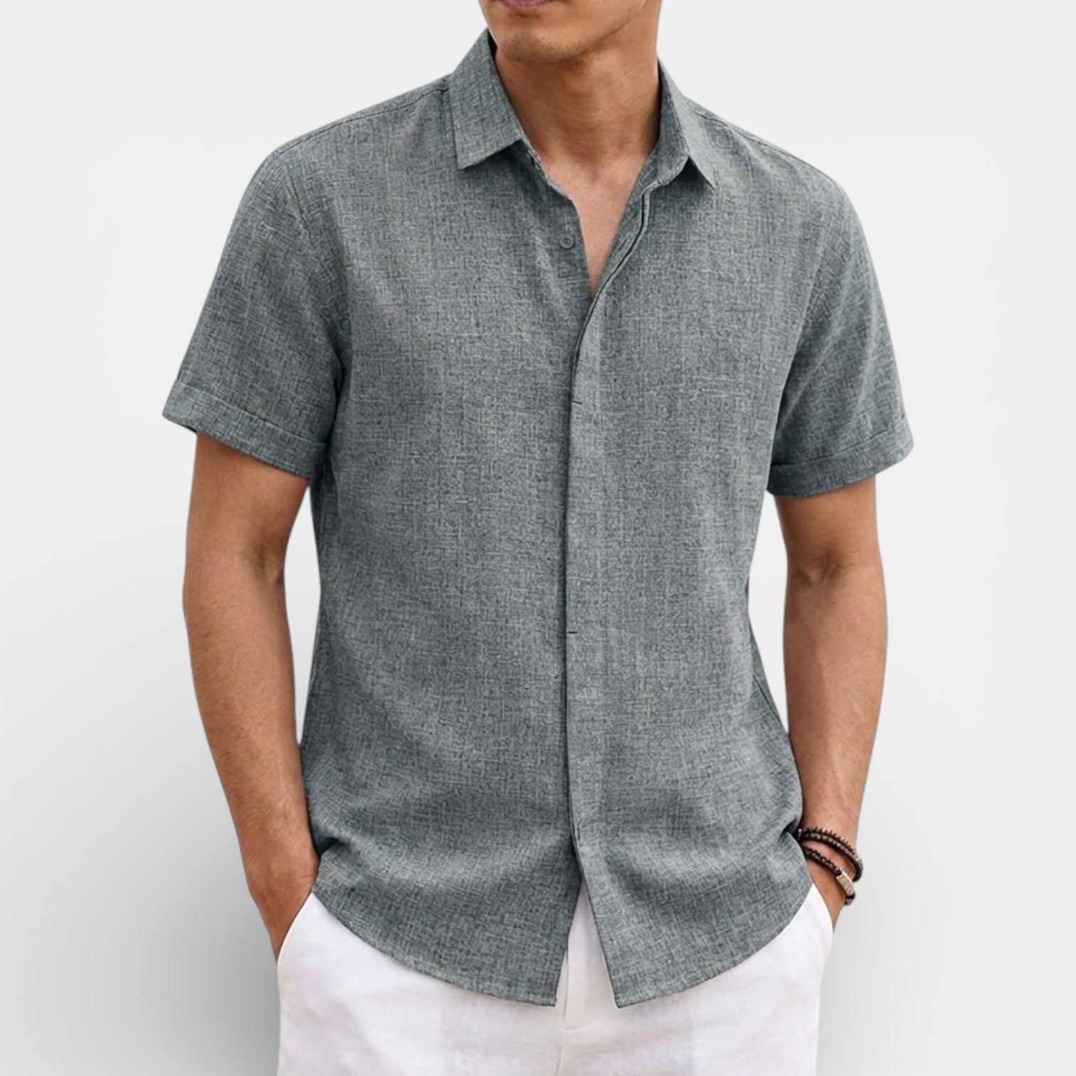 ELVIN リネン混レギュラーシャツ