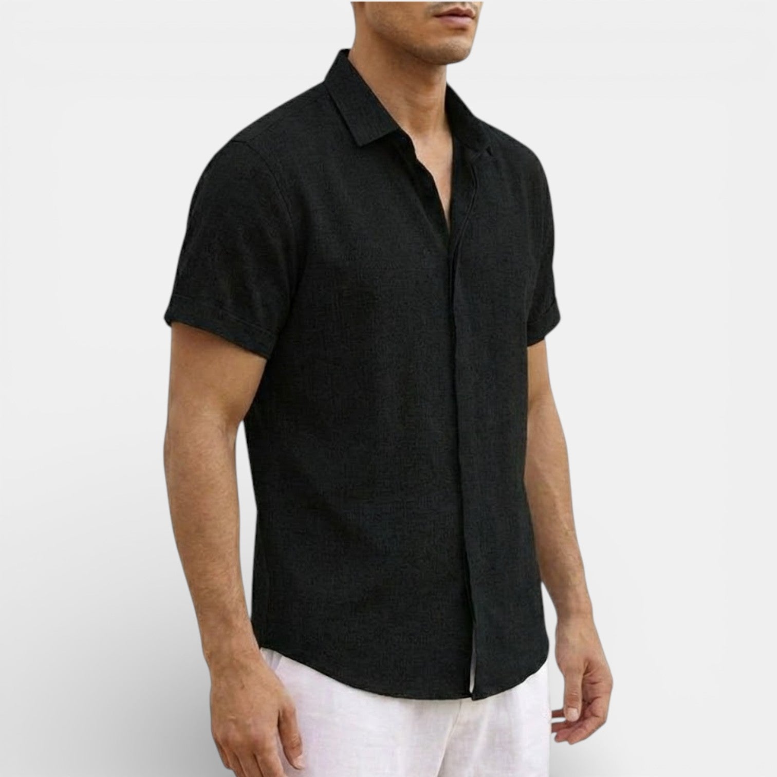 ELVIN リネン混レギュラーシャツ