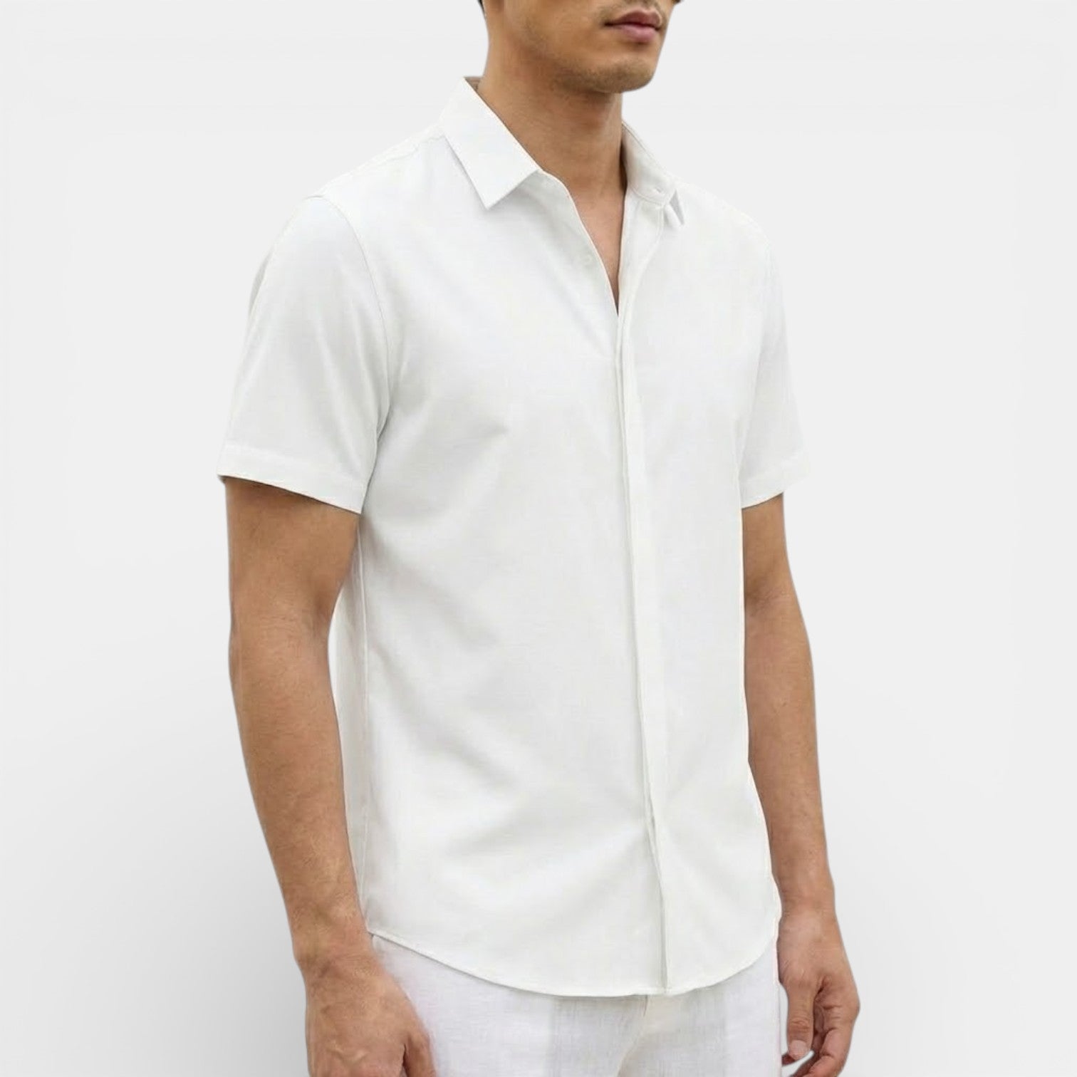 ELVIN リネン混レギュラーシャツ