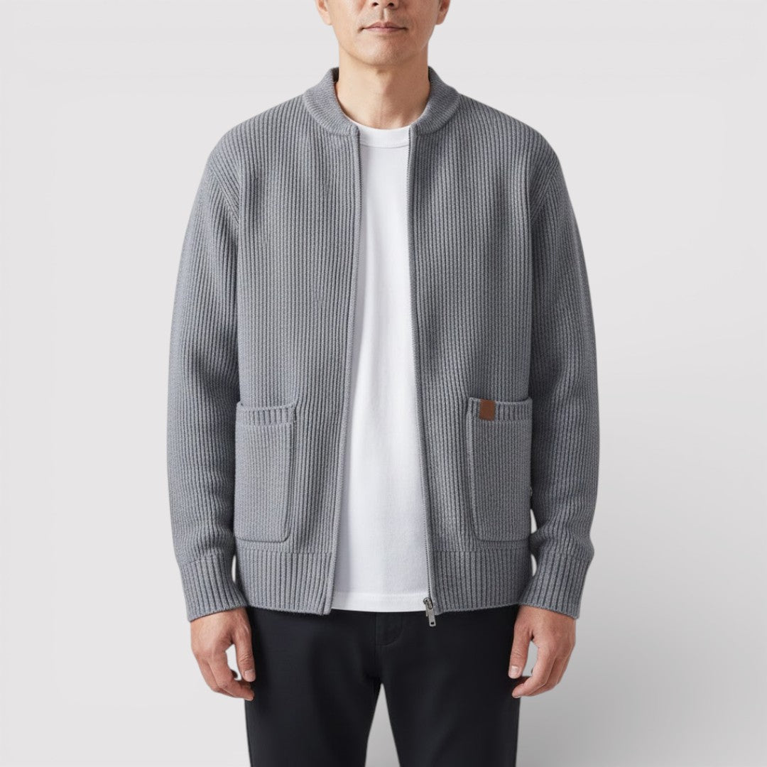 OSCAR ライトウェイト・リブ・ジップ・カーディガン