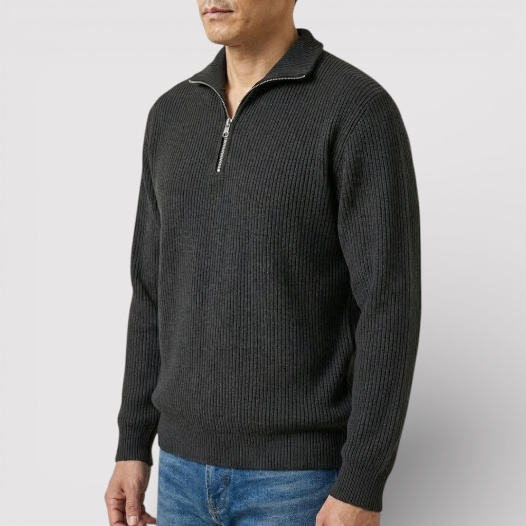 RONEL テクスチャード・リブ・ハーフジップ・ニット