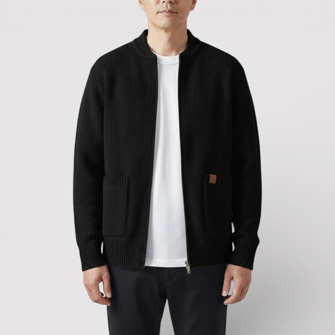 OSCAR ライトウェイト・リブ・ジップ・カーディガン
