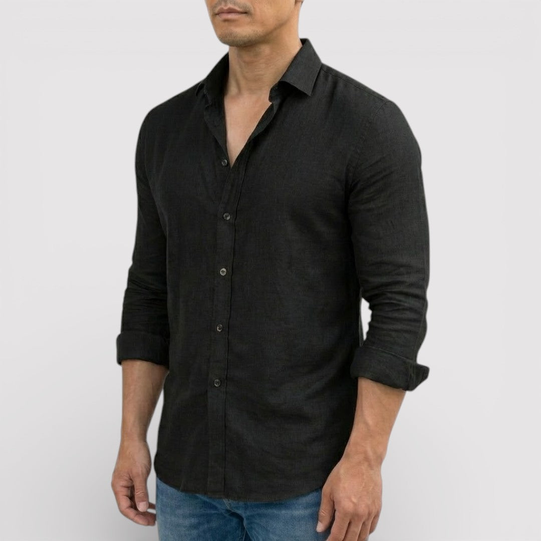 ORVIN 通気性リネン混シャツ