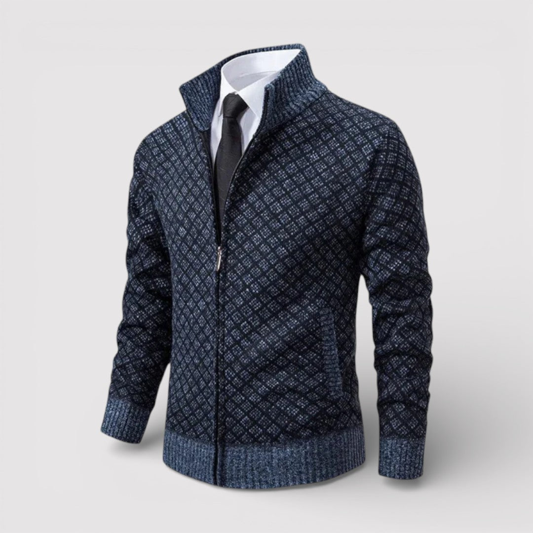 STIG 総柄ジップニットカーディガン