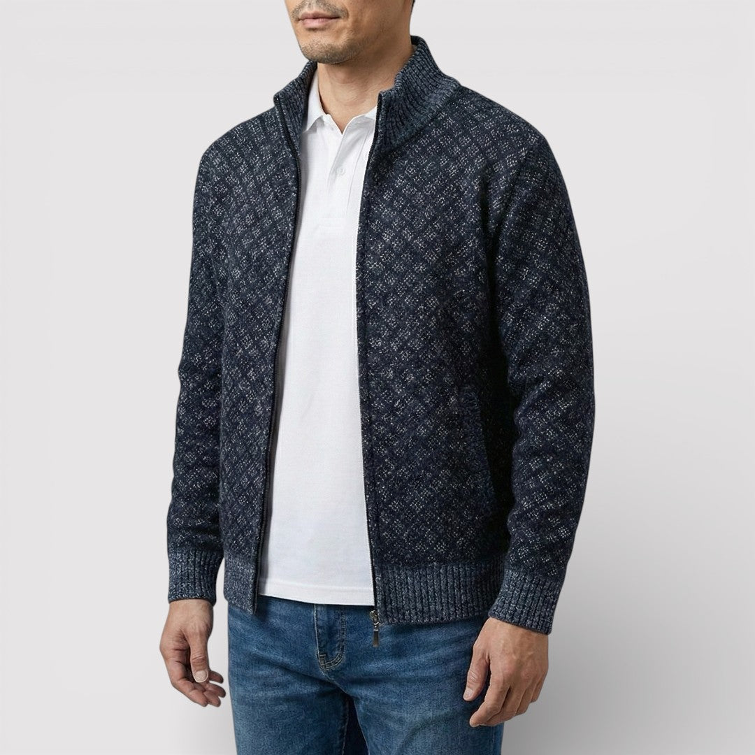 STIG 総柄ジップニットカーディガン