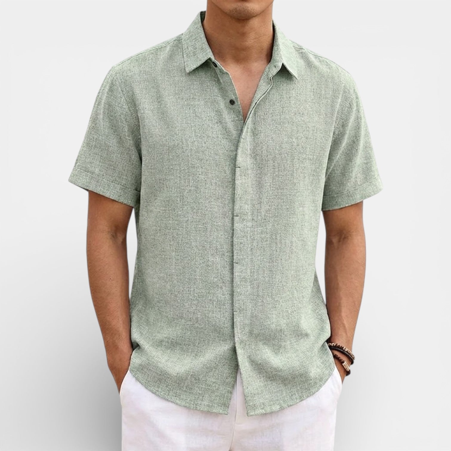 ELVIN リネン混レギュラーシャツ