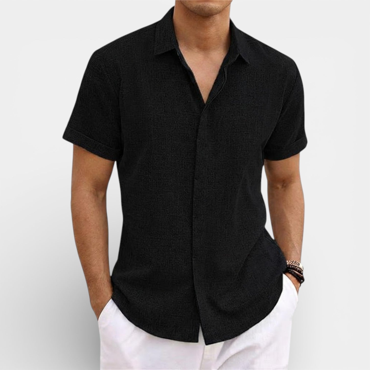 ELVIN リネン混レギュラーシャツ