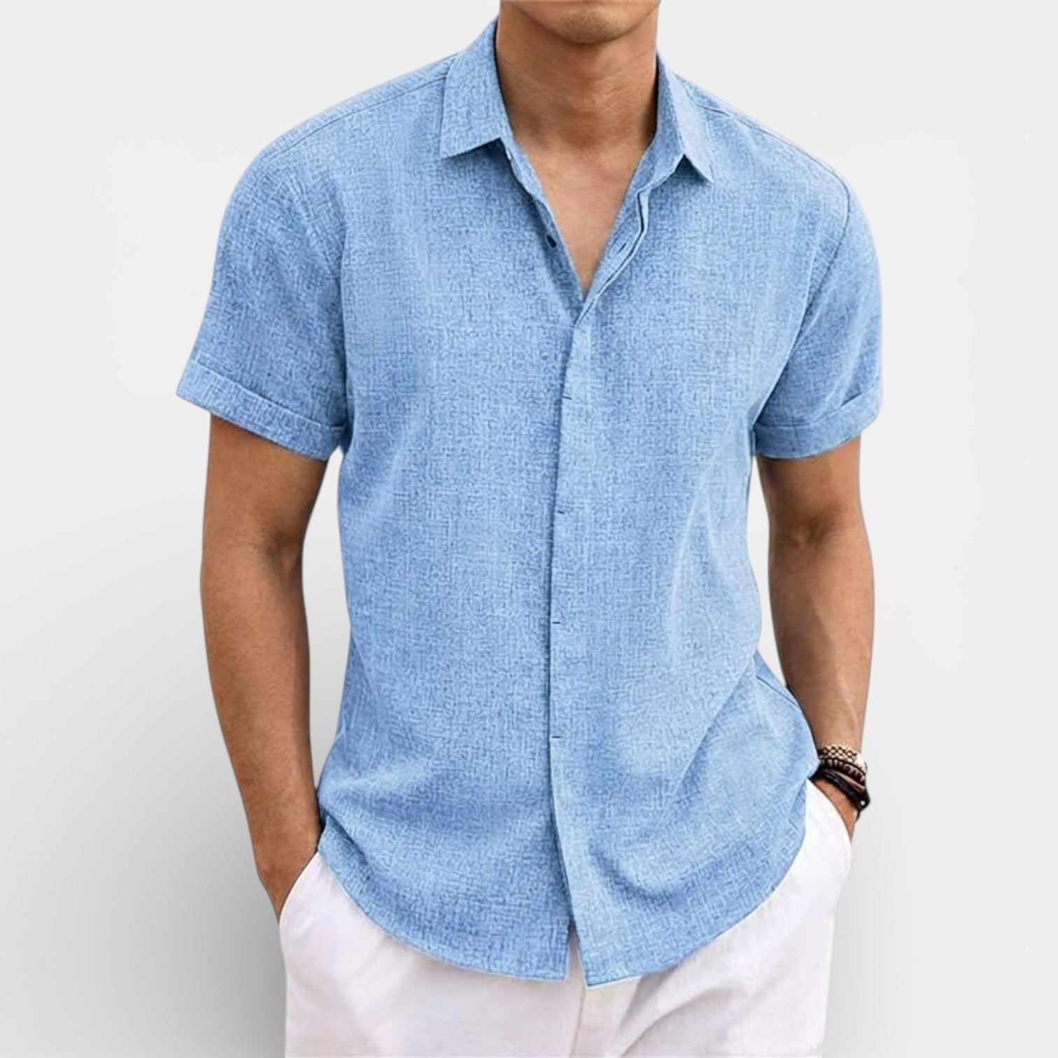 ELVIN リネン混レギュラーシャツ