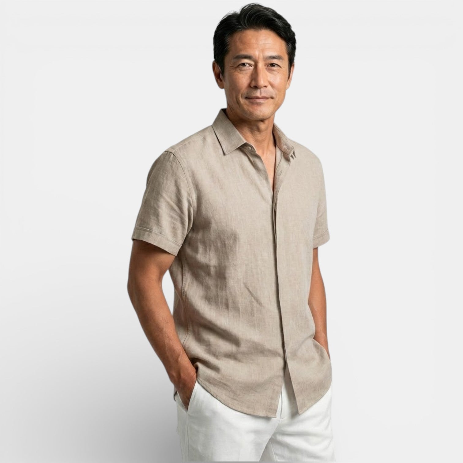 ELVIN リネン混レギュラーシャツ