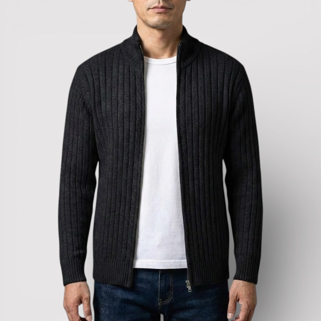 EDGAR テクスチャード・リブ・ジップ・カーディガン