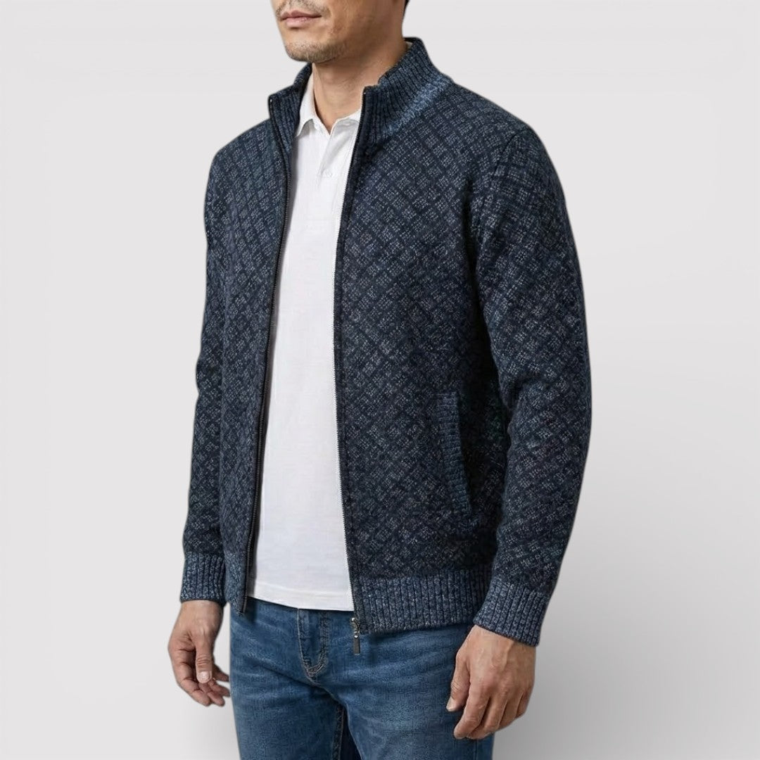 STIG 総柄ジップニットカーディガン