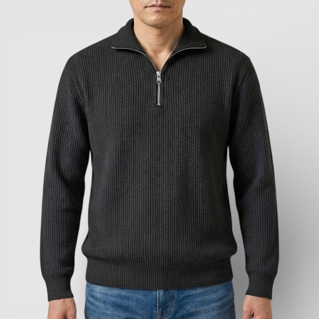 RONEL  テクスチャード・リブ・ハーフジップ・ニット
