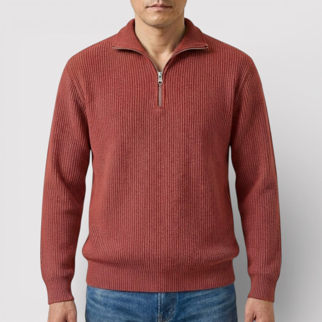 RONEL  テクスチャード・リブ・ハーフジップ・ニット