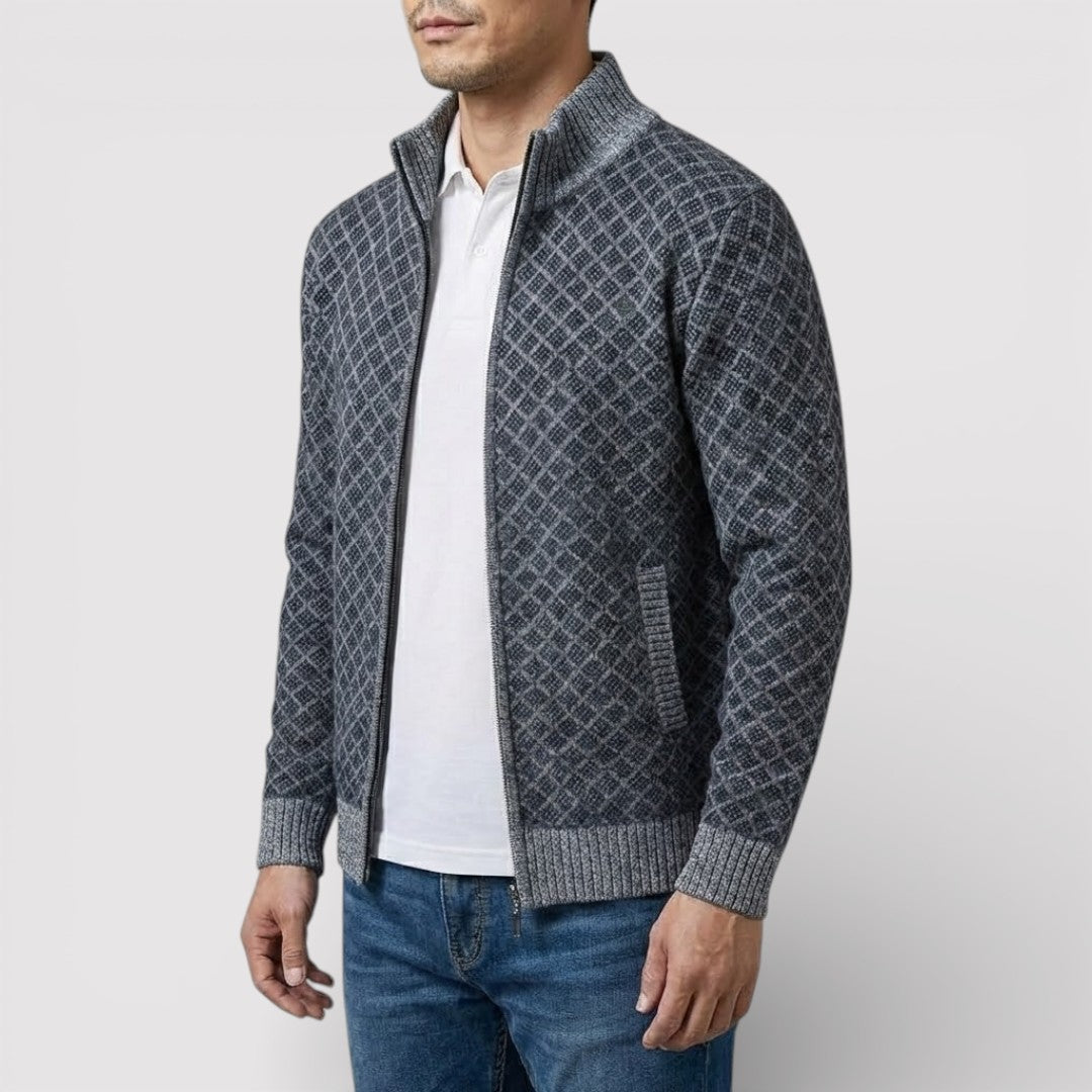 STIG 総柄ジップニットカーディガン