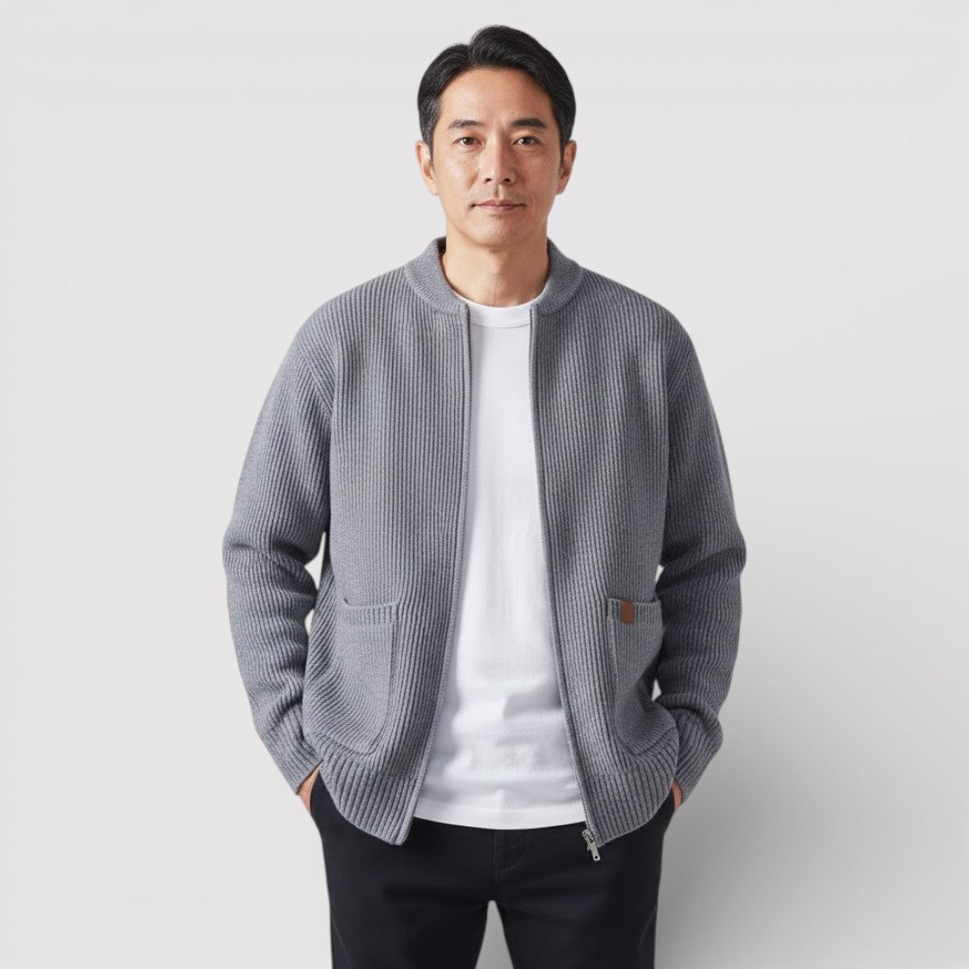 OSCAR ライトウェイト・リブ・ジップ・カーディガン